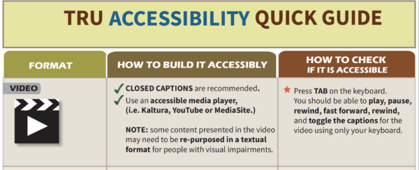 TRU Accessibility Quick Guide